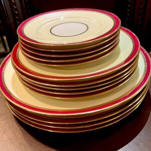 15 pieces LHS Bavaria Porcelain dinner sets. Gold and red trimmed .Vintage